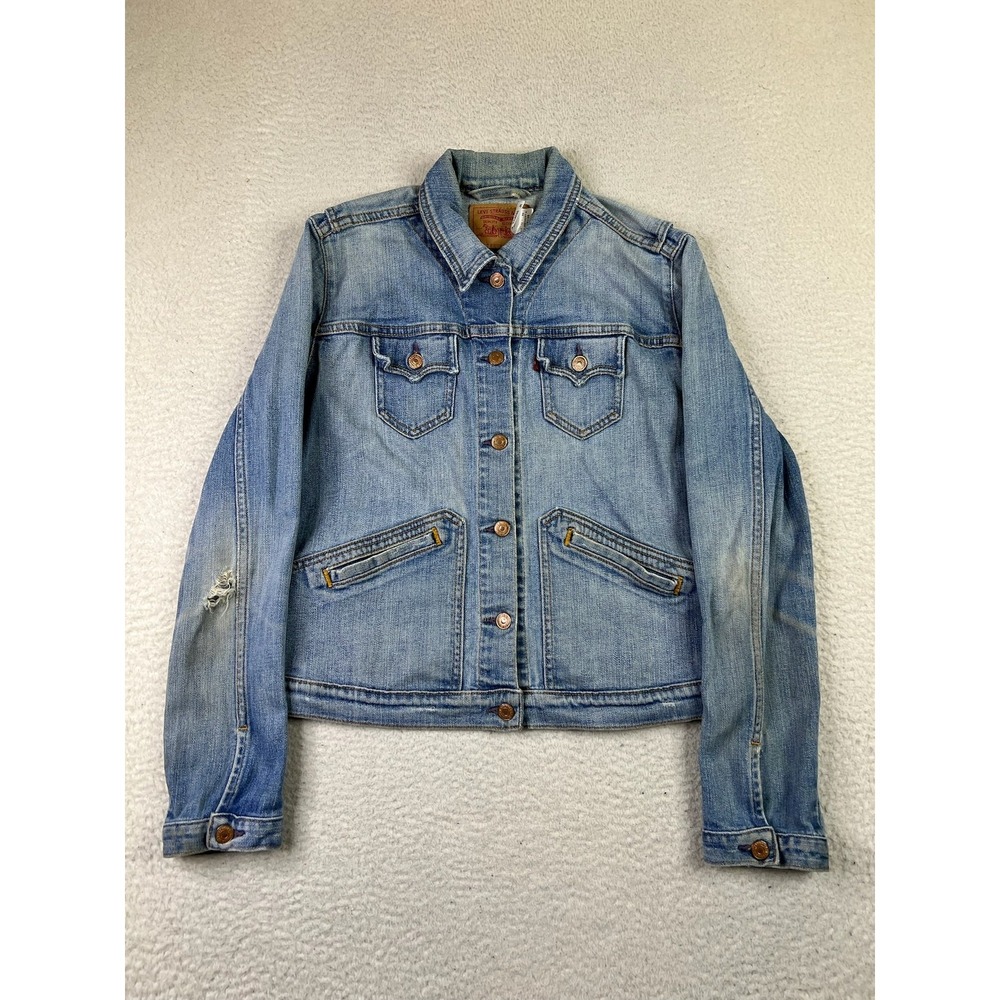 Levis Jean Jacket Girls Junior XL Blue Trucker Distressed Denim Western 86587-07